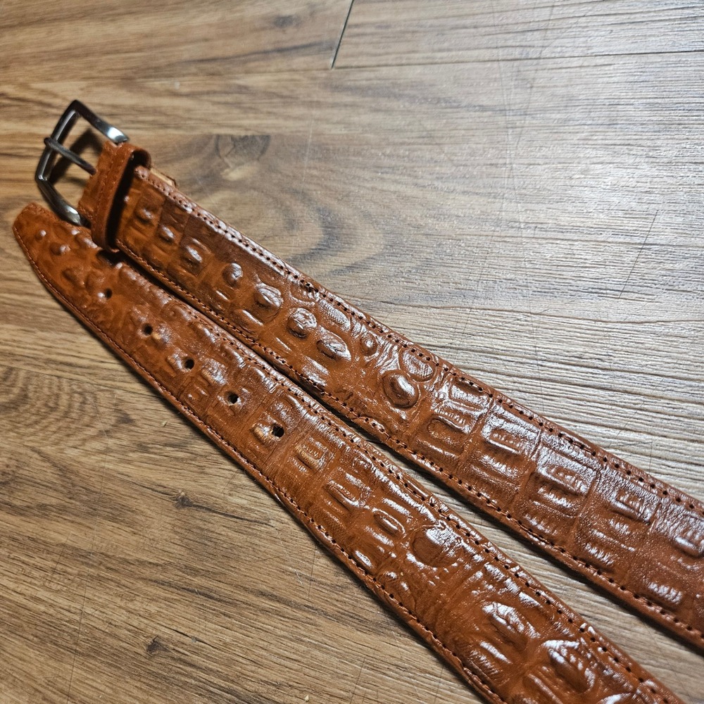 Mexican Leather Crocodile Embossed Belt Mens 40 Cognac Brown Western Cowboy Core - Picture 4 of 4